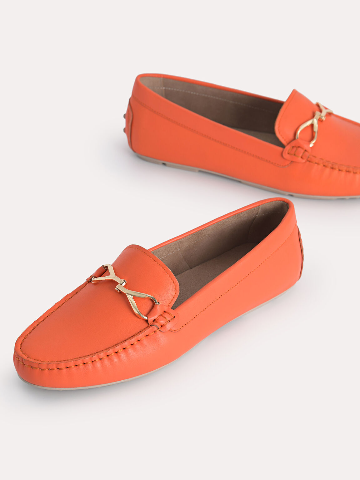 皮革莫卡辛軟皮鞋, 橙色, hi-res