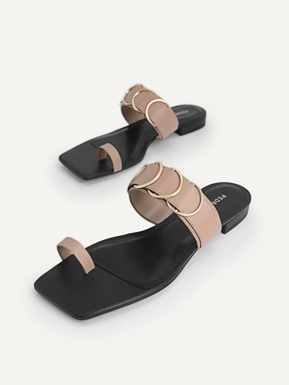 Metallic Toe Loop Sandals, Nude