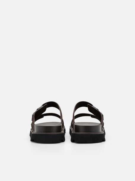 Buckle Slide Sandals, Dark Brown Suede