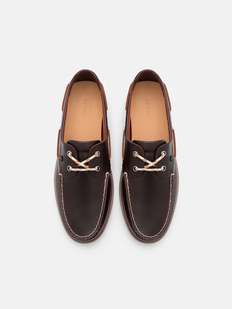 Marcos Leather Boat Shoes, Dark Brown Burnish