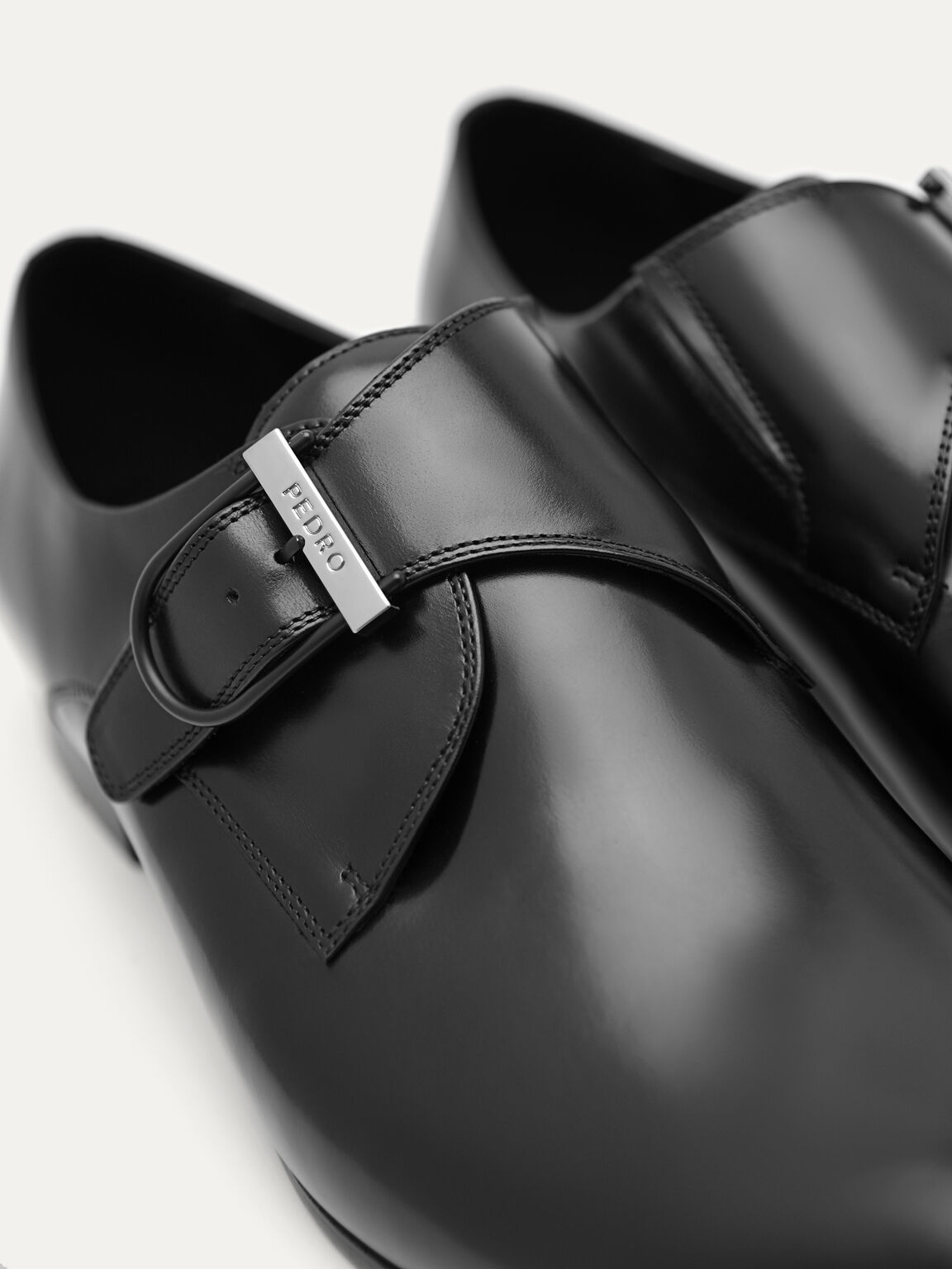 Redford Leather Single Monkstrap Shoes, Black