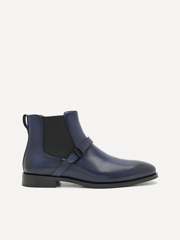 Brooklyn Leather Strapped Boots, Navy