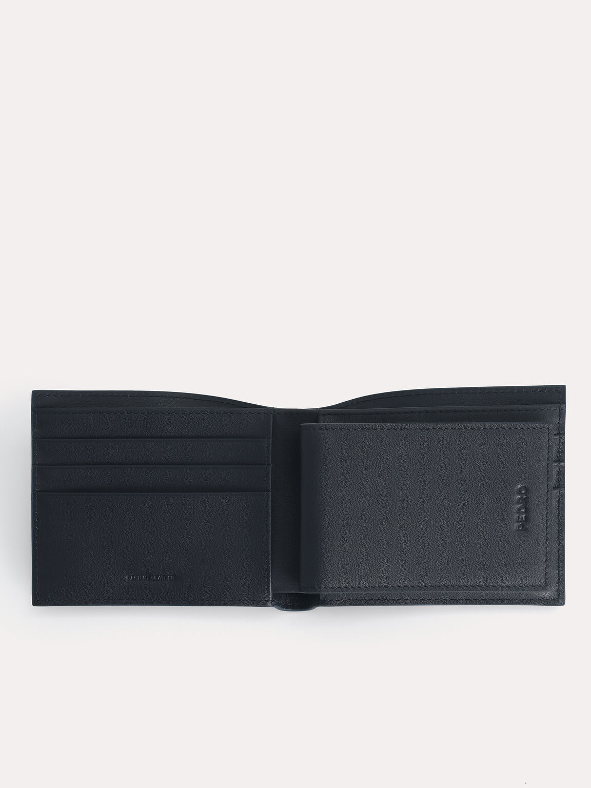 Textured Leather Bi-Fold Wallet with Insert, Navy