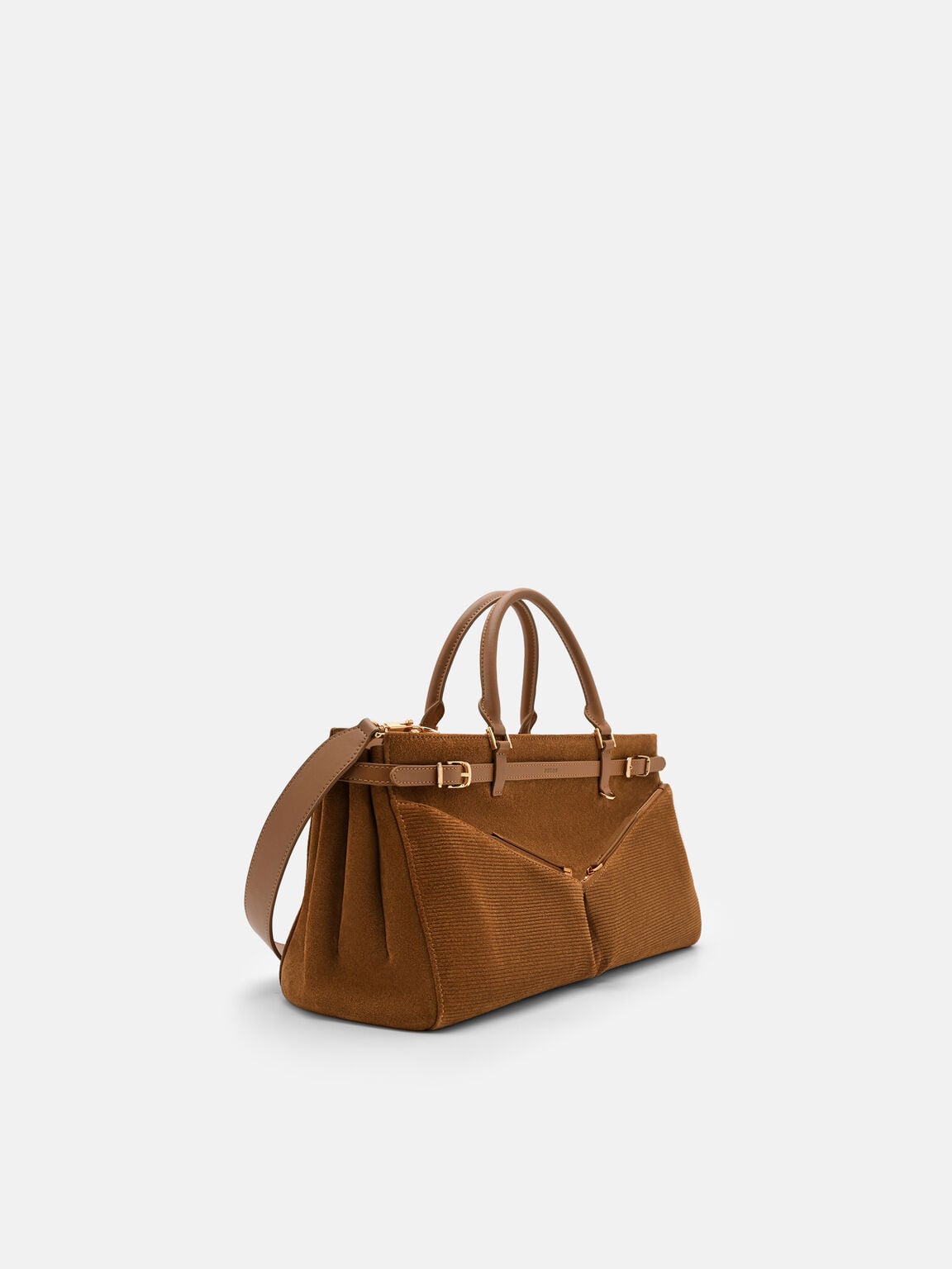 Vienna Suede Satchel Bag, Cognac Suede