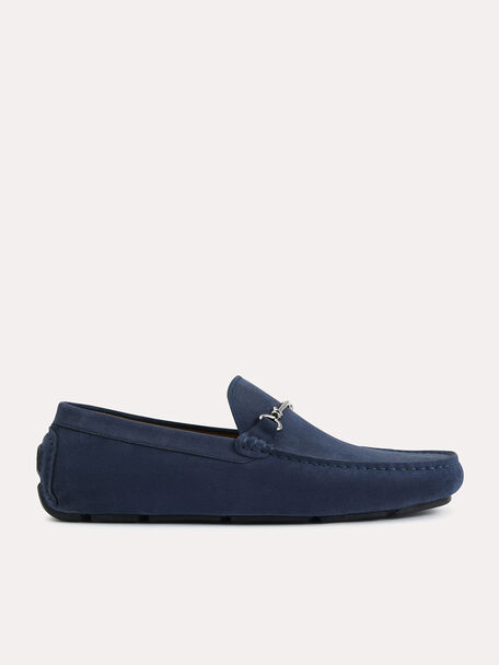 Suede Moccasins with Bit Detailing, Navy
