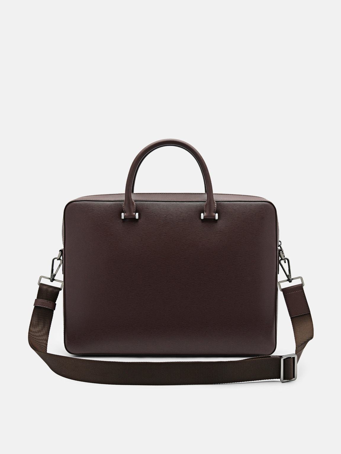 Henry Textured Leather Briefcase, Dark Brown