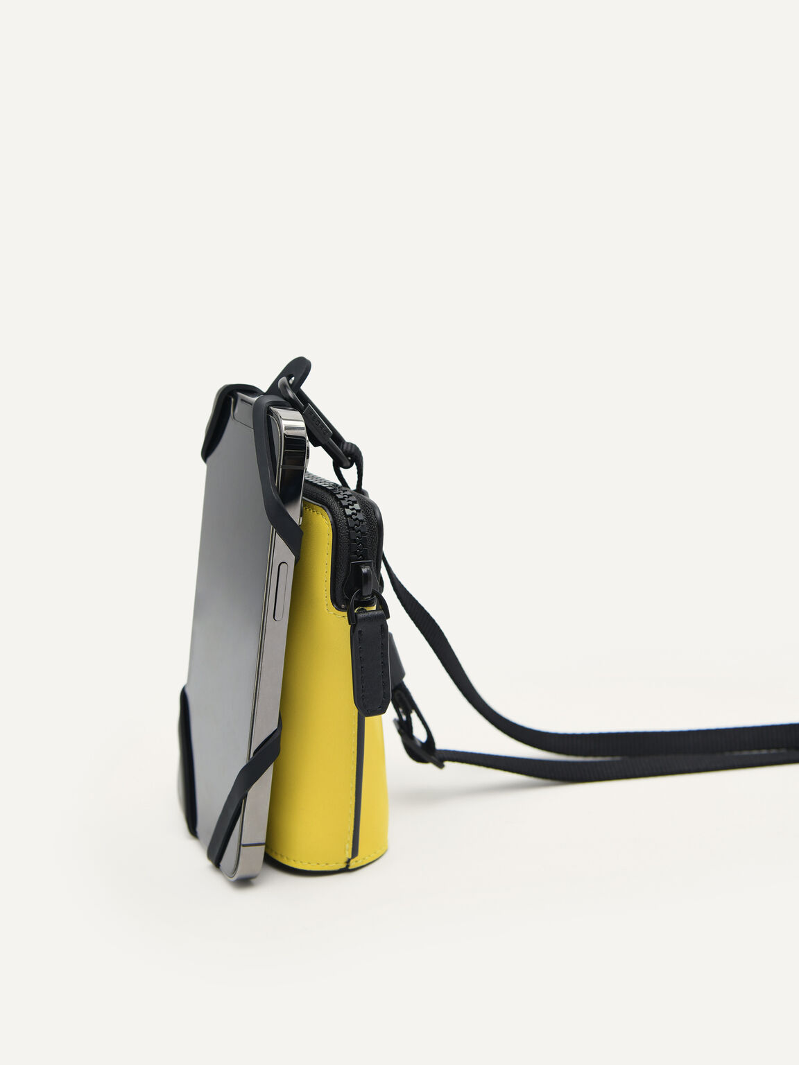 Leather Pouch with Phone Holder, Yellow