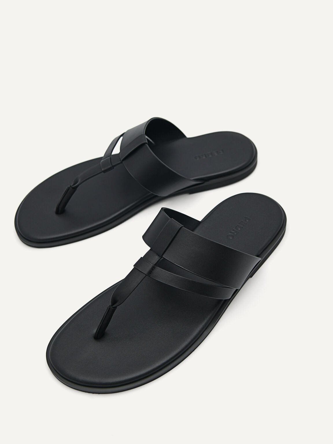 Synthetic Leather Grid Thong Sandals, Black