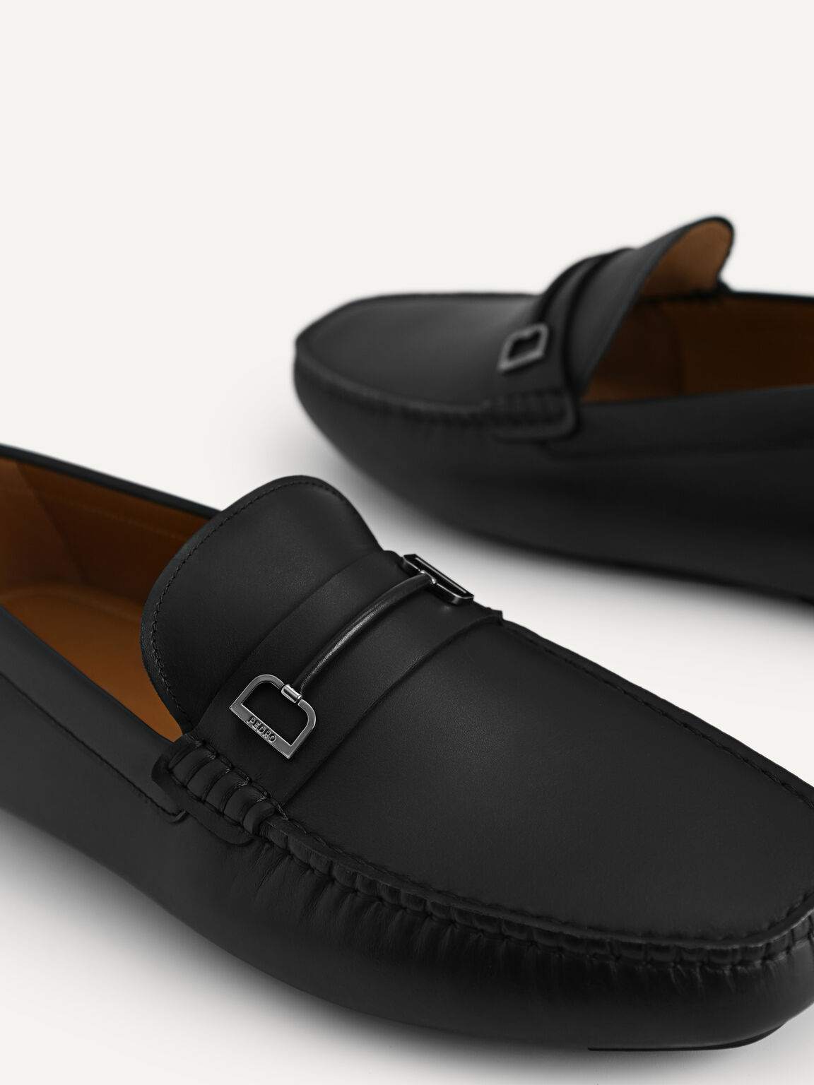 Leather Moccasins with Metal Bit, Black