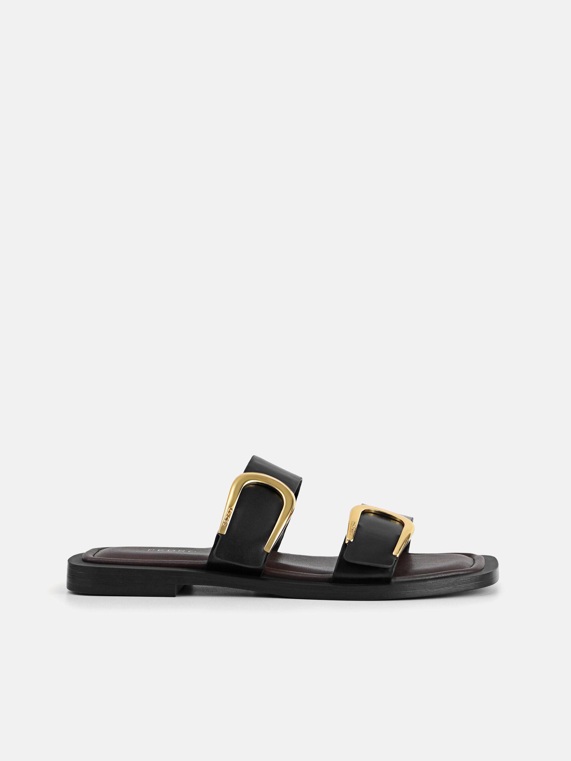 black double buckle sandals