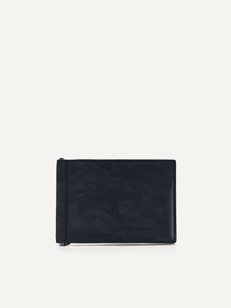 皮革雙折疊卡包帶錢夾, 黑色