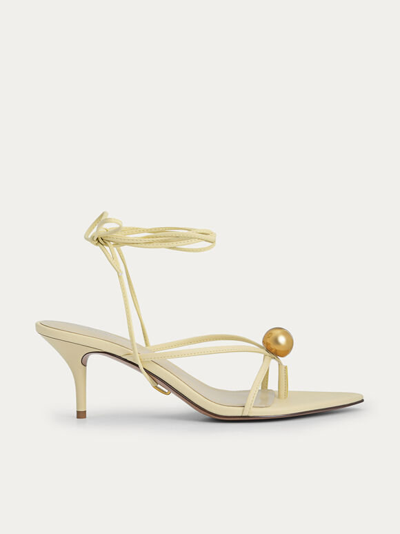 Orb Lace-Up Heeled Sandals, Light Yellow