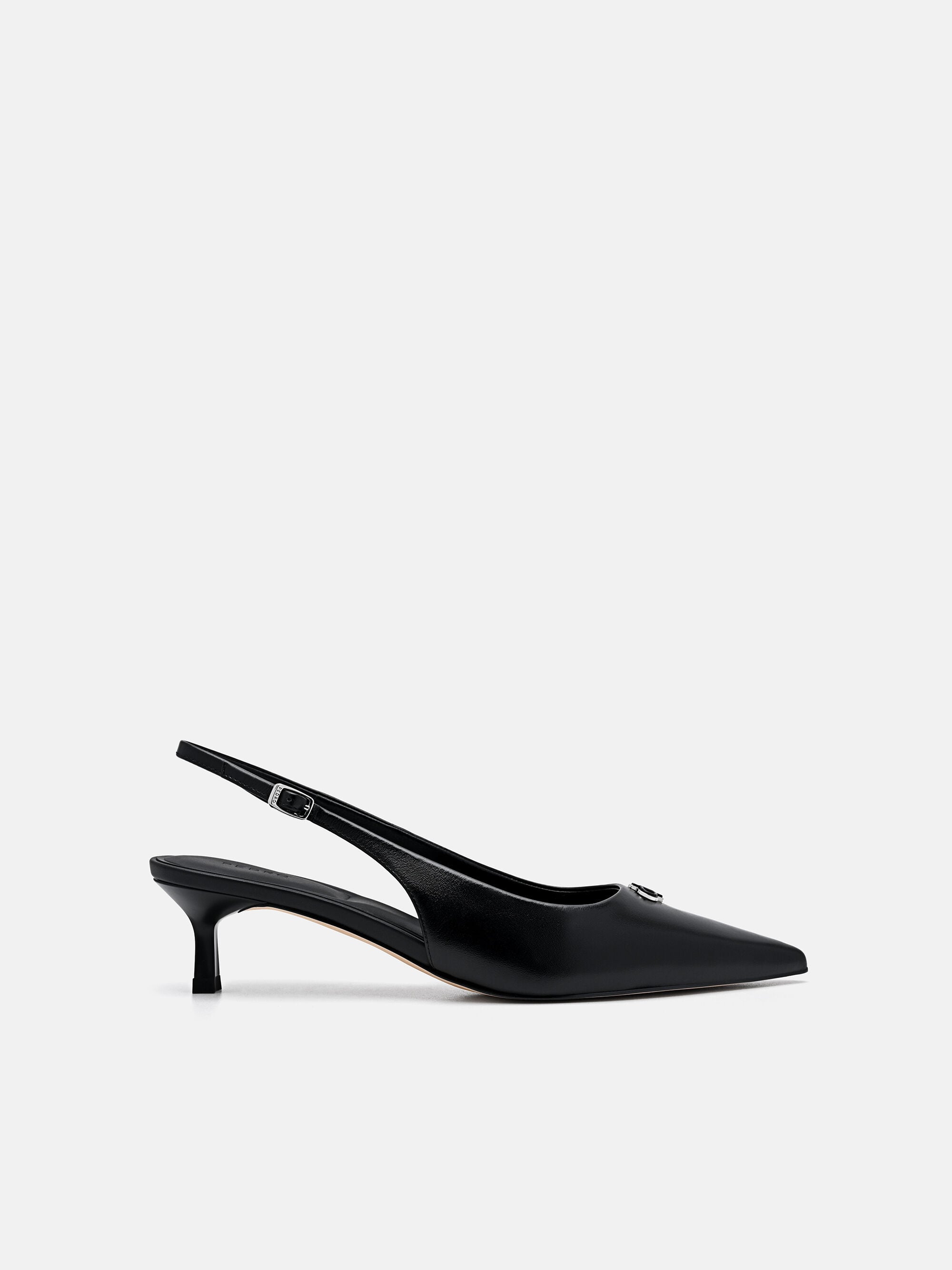 Black Leather Slingback Heel Pumps - PEDRO US