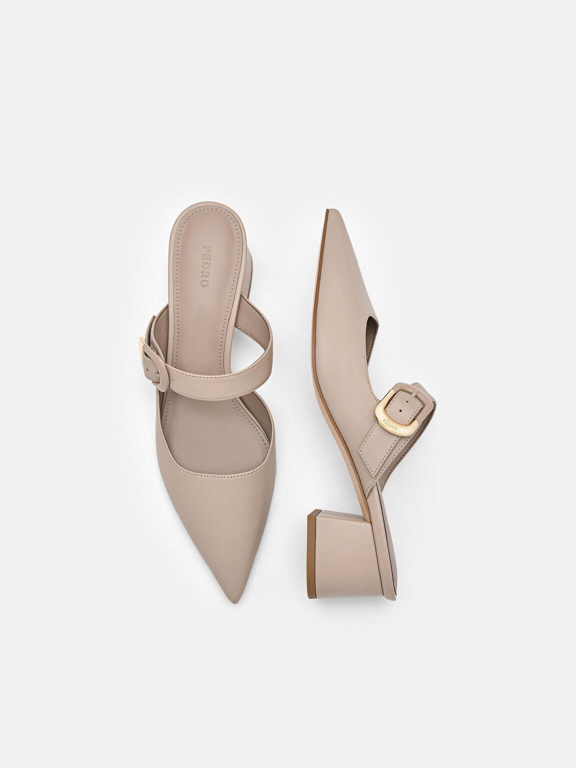 Bridget Leather Heel Mules, Taupe