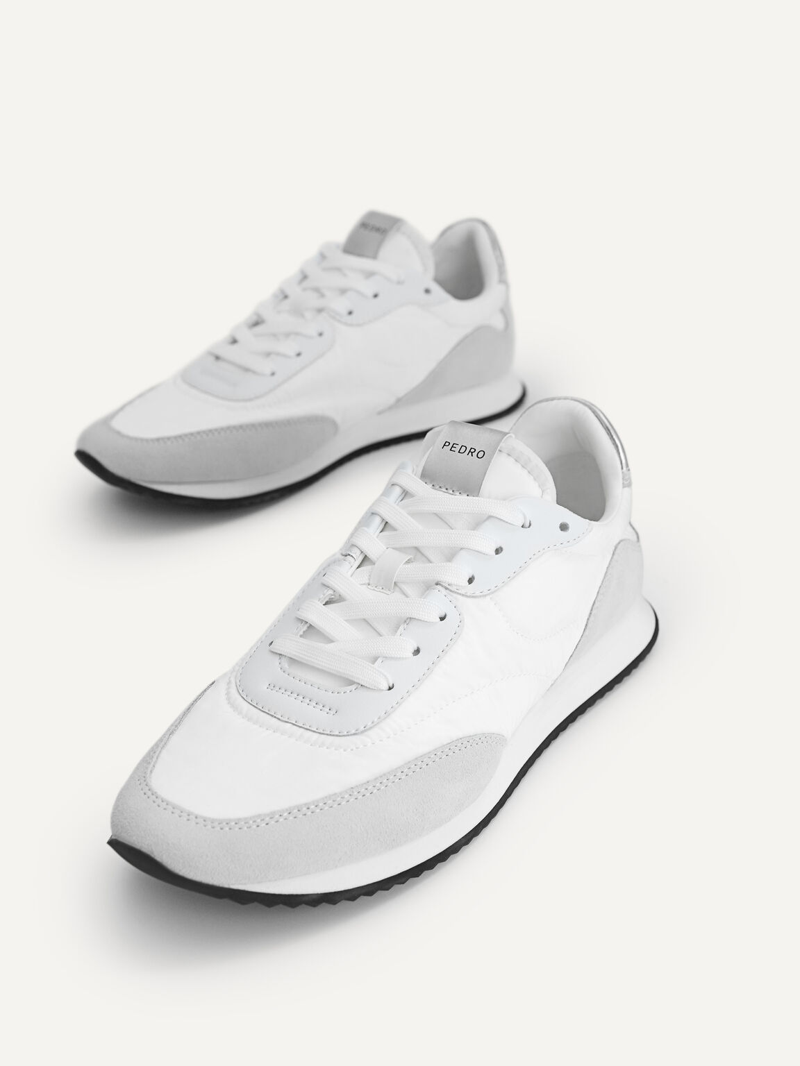Nylon Leather Casual Sneakers, White