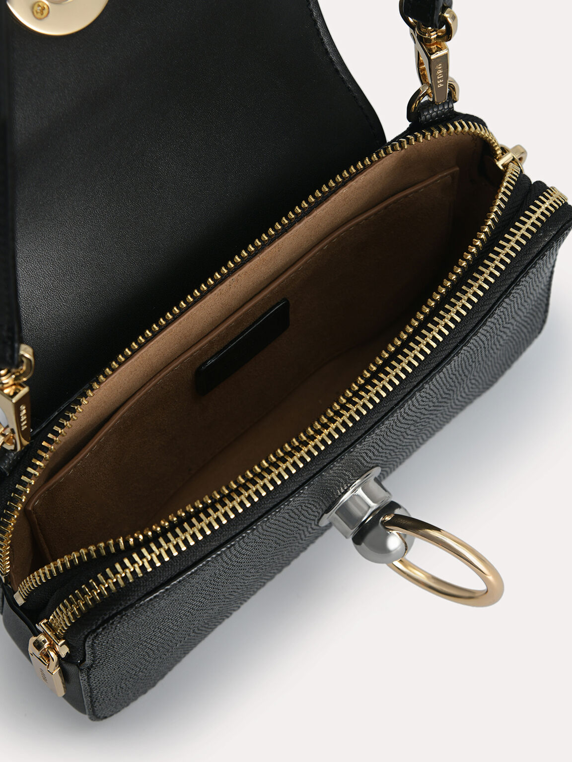 Mini Textured Leather Shoulder Bag, Black