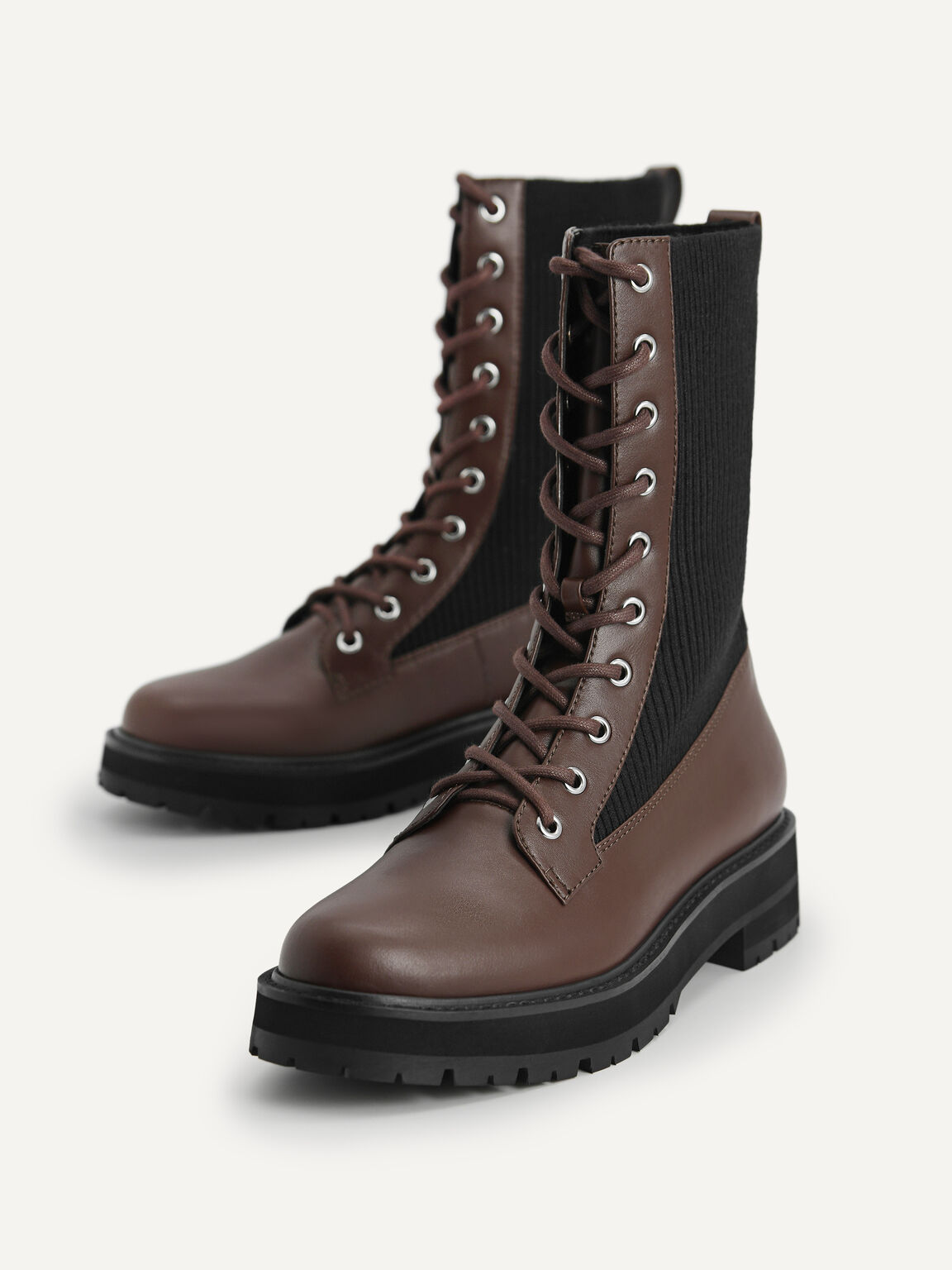 Chunky Lace-up Boots, Dark Brown, hi-res