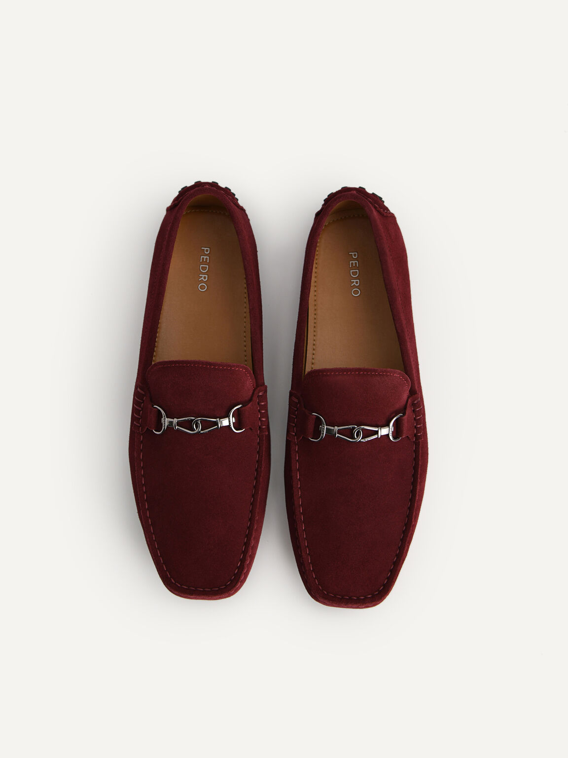 Suede Moccasins with Metal Bit, Maroon