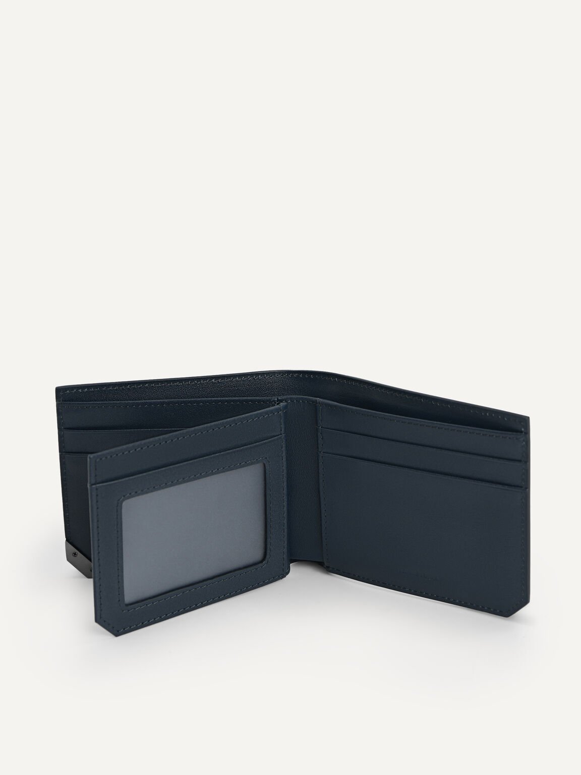 Textured Leather Bi-Fold Wallet with Flip, Navy