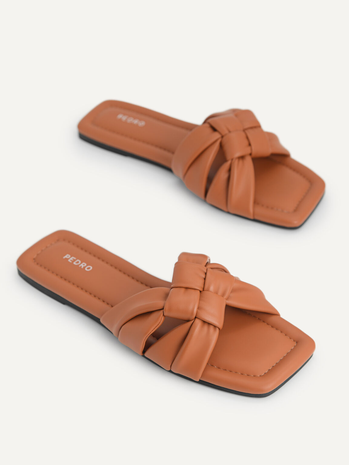 Knotted Straps Slip-On Sandals, Cognac