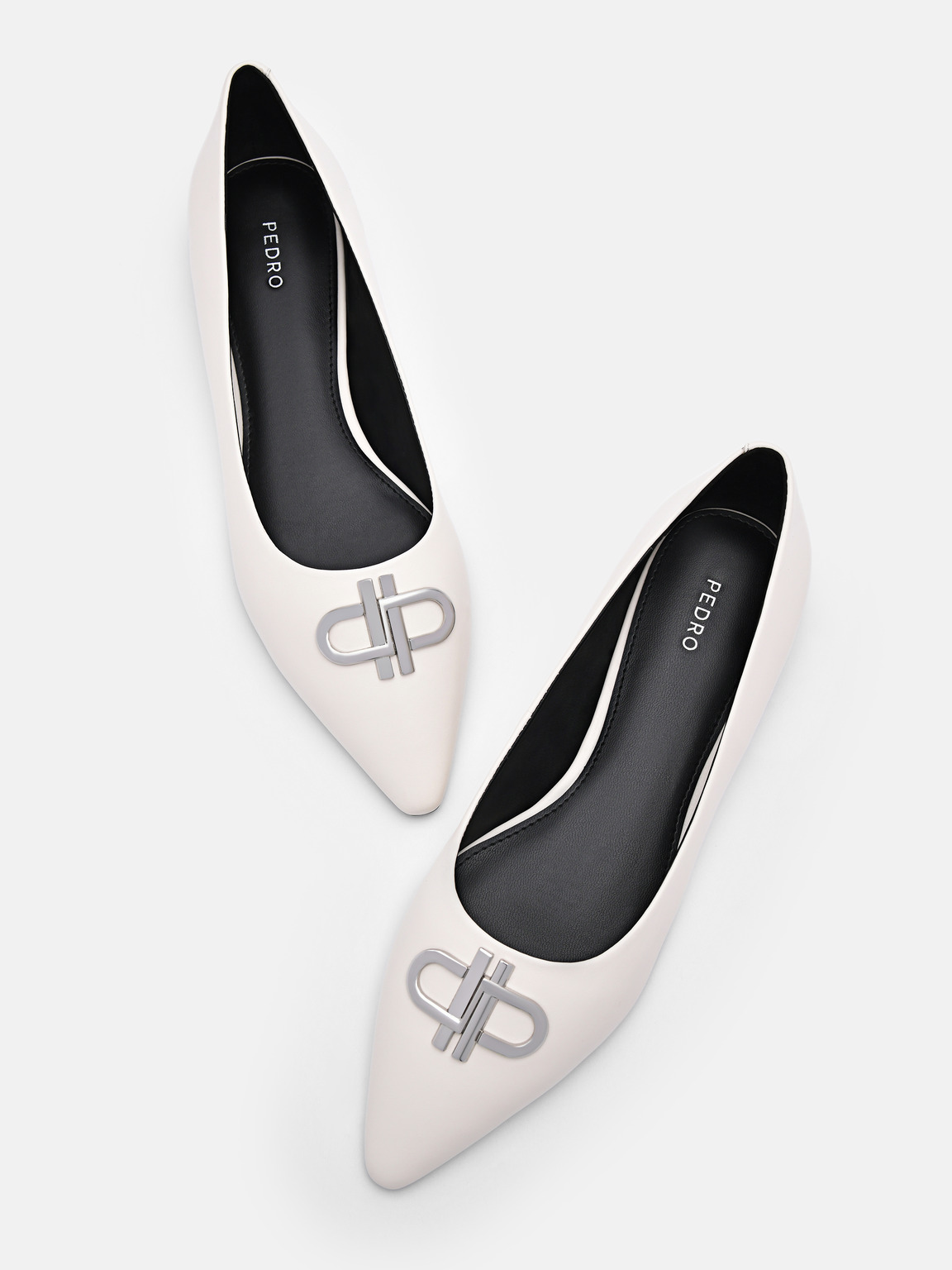 PEDRO標誌皮革芭蕾平底鞋, 粉笔白