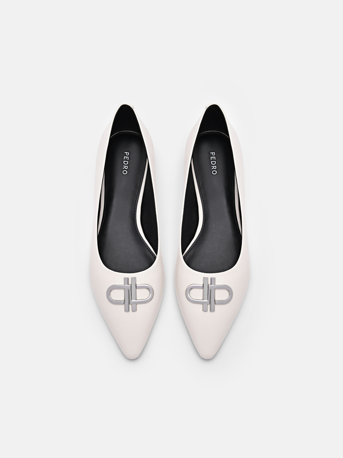 PEDRO標誌皮革芭蕾平底鞋, 粉笔白