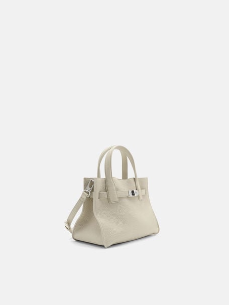 Danielle Small Leather Handbag, Beige Tumble
