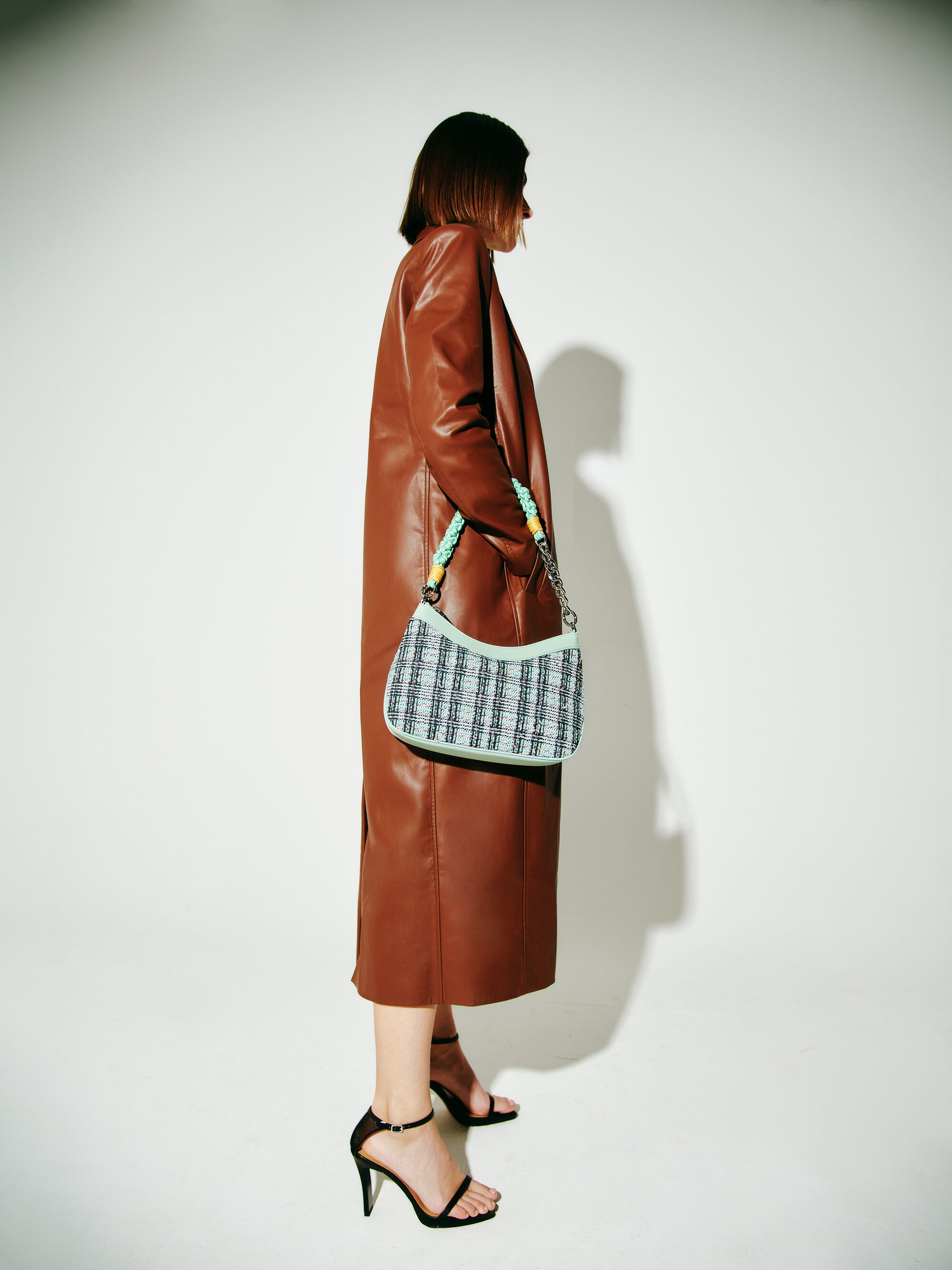 Slouchy Shoulder Bag with Braided Chain 