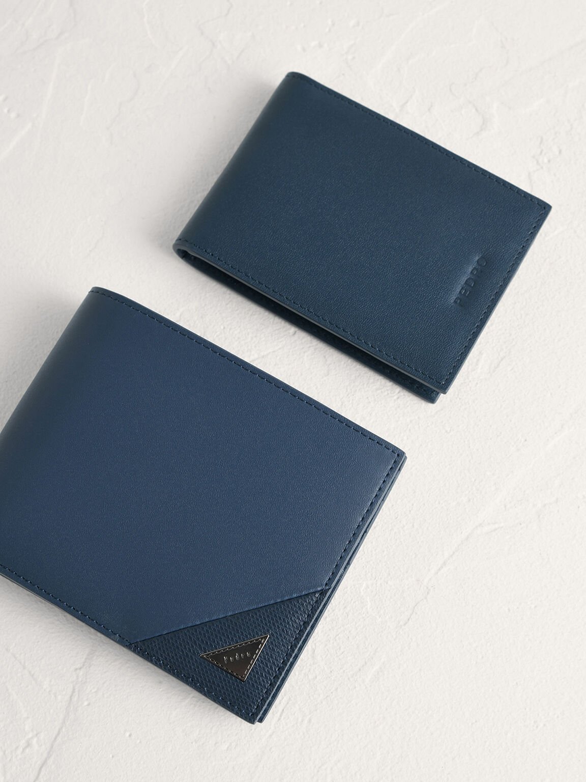 皮革雙折疊錢包帶內袋, 海军蓝色, hi-res