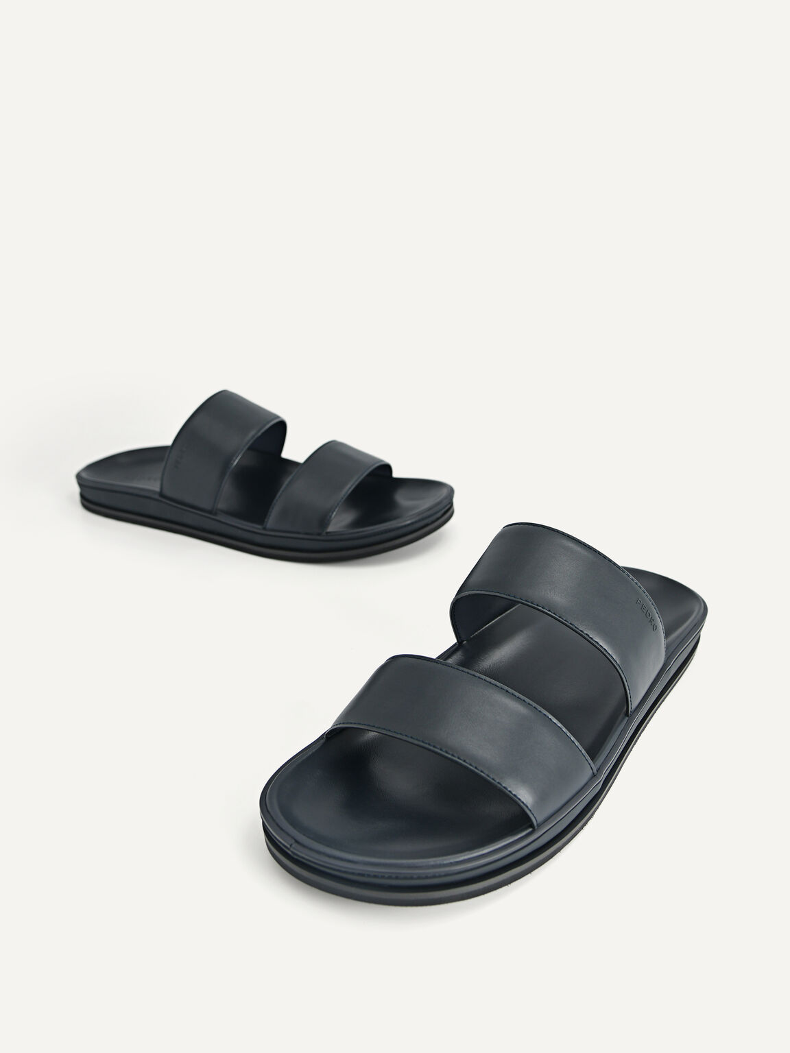 Monochrome Double Strap Sandals, Navy, hi-res