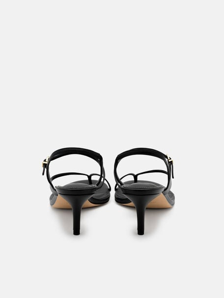 Oblique Leather Heel Sandals, Black