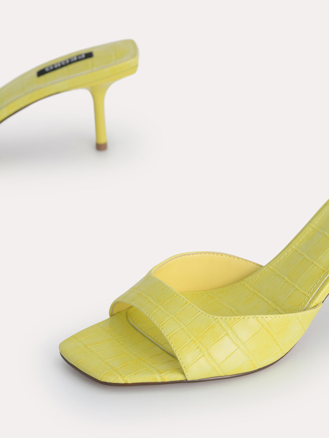 Croc-Effect Heeled Sandals, Yellow, hi-res