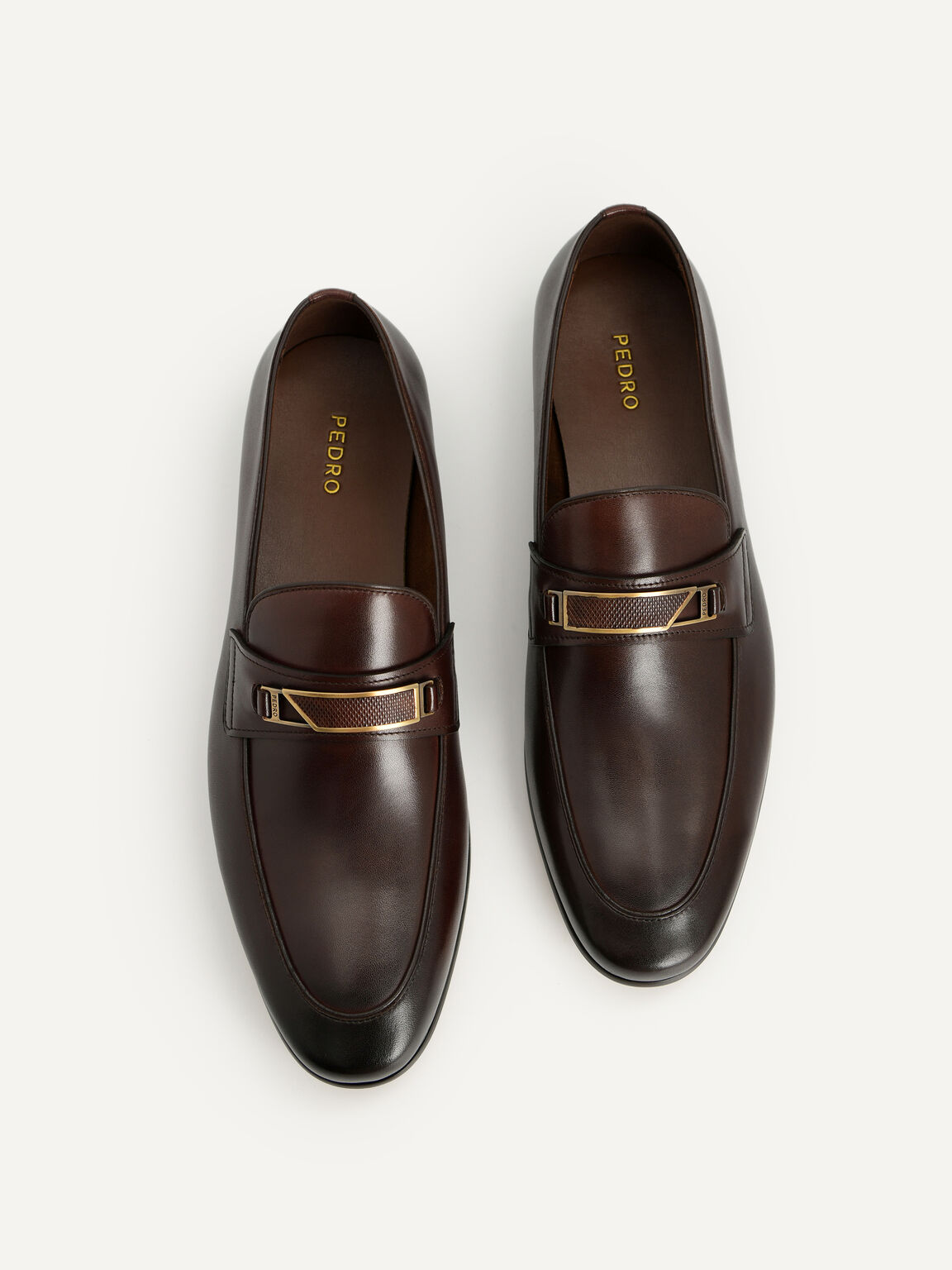 Leather Loafers with Metal Bit, Brown, hi-res