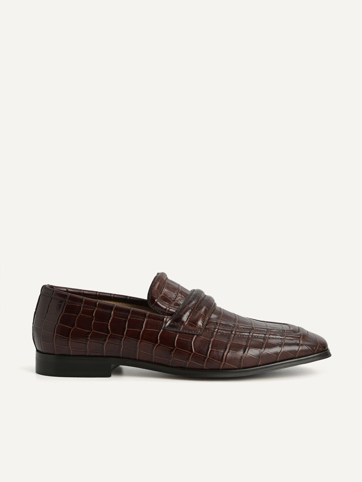 Croc-Effect Leather Loafers, Dark Brown