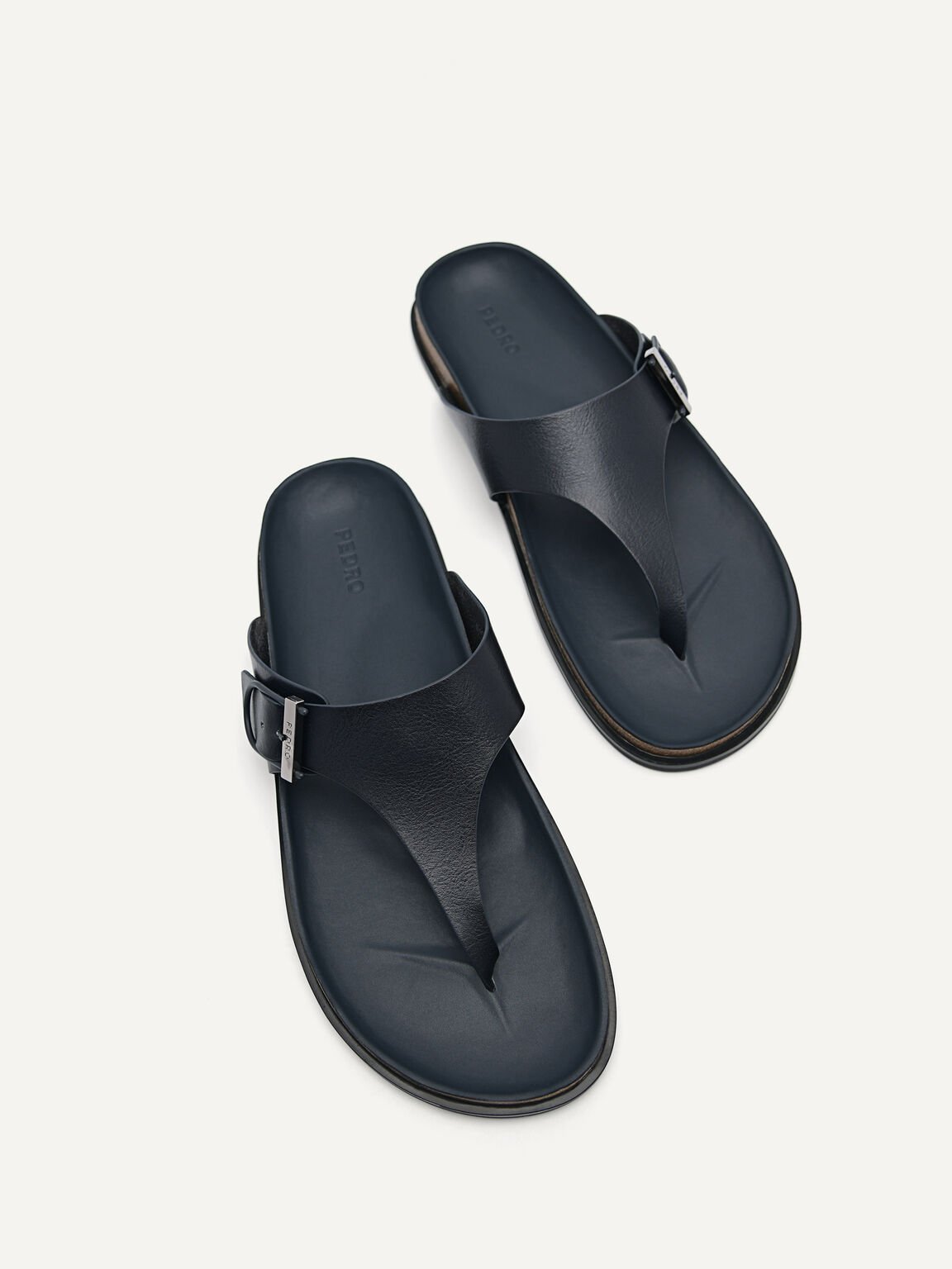 Synthetic Leather Thong Sandals, Navy