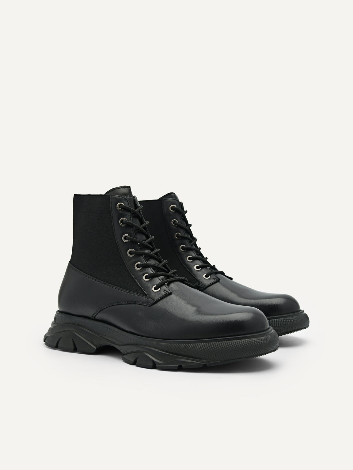 Hybrix Leather Lace-Up Boots, Black