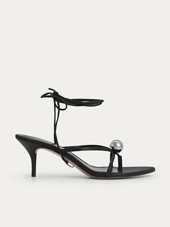Orb Lace-Up Heel Sandals, Black