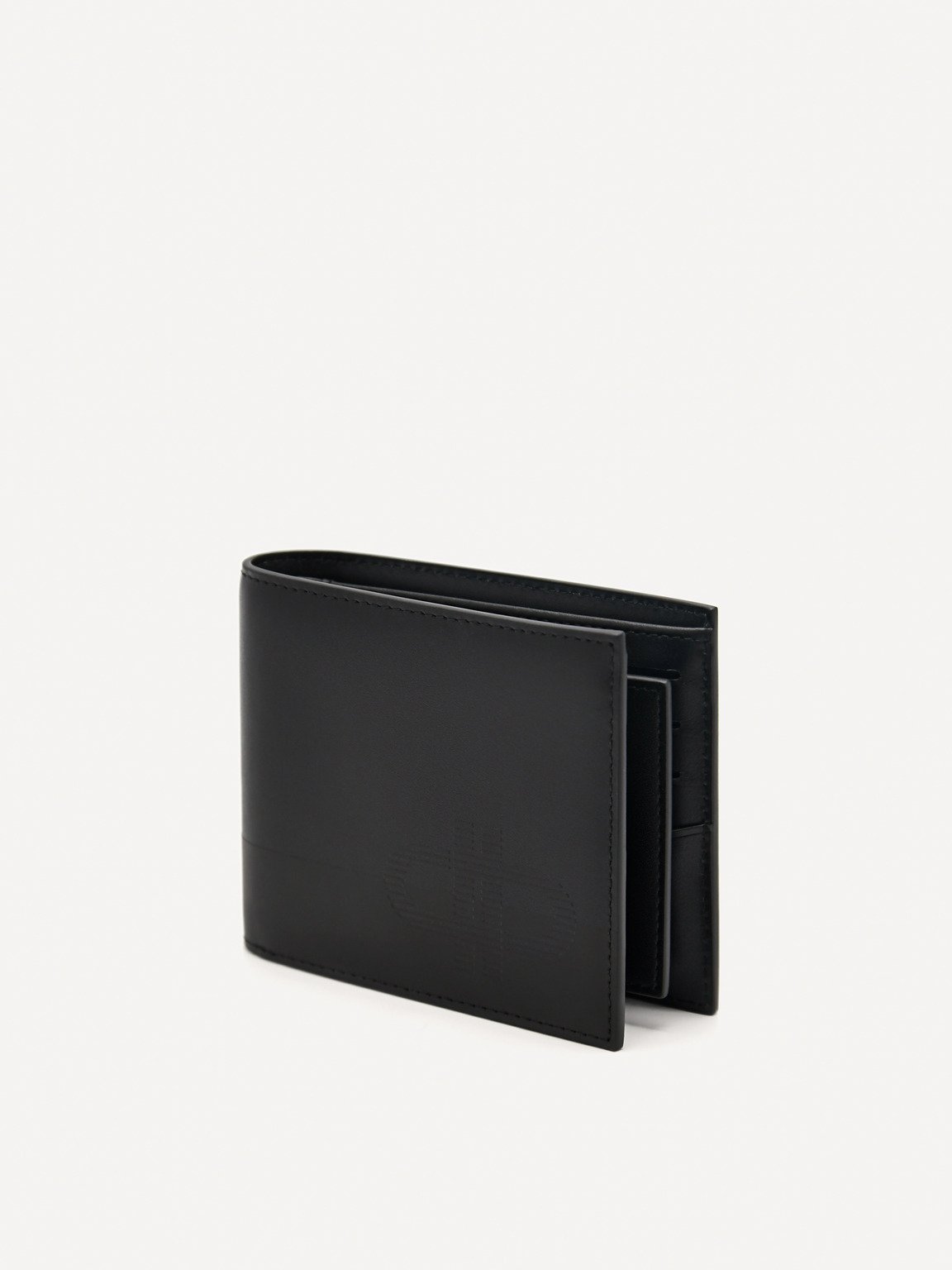PEDRO標誌皮革雙折疊錢包配貼袋, 黑色