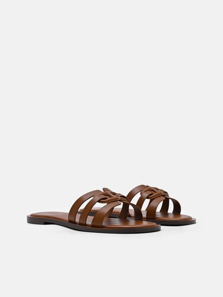 Carmel Leather Slide Sandals, Cognac