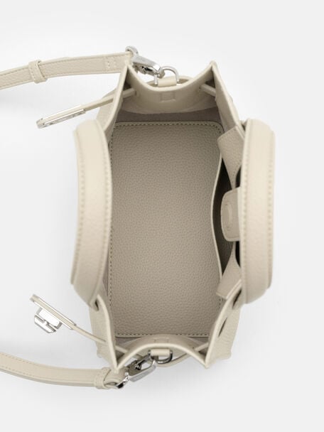 Danielle Small Leather Handbag, Beige Tumble