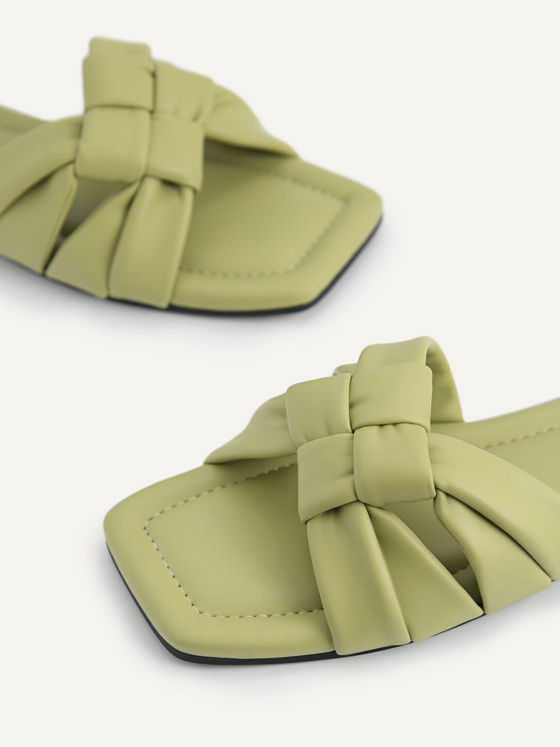 Knotted Straps Slip-On Sandals, Olive