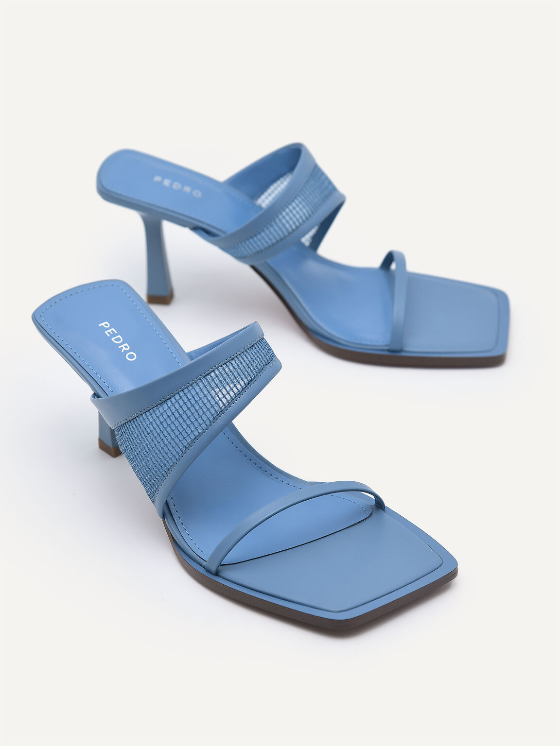 Capri Double Strap Mesh Heel Sandals, Blue