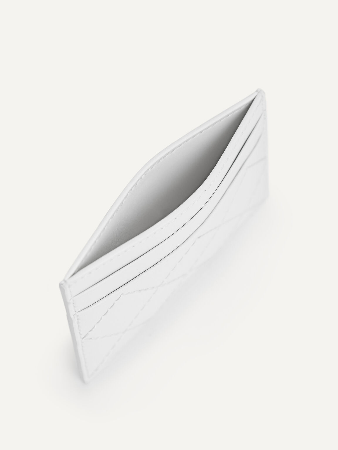 Cris-Cross Pattern Leather Cardholder, White
