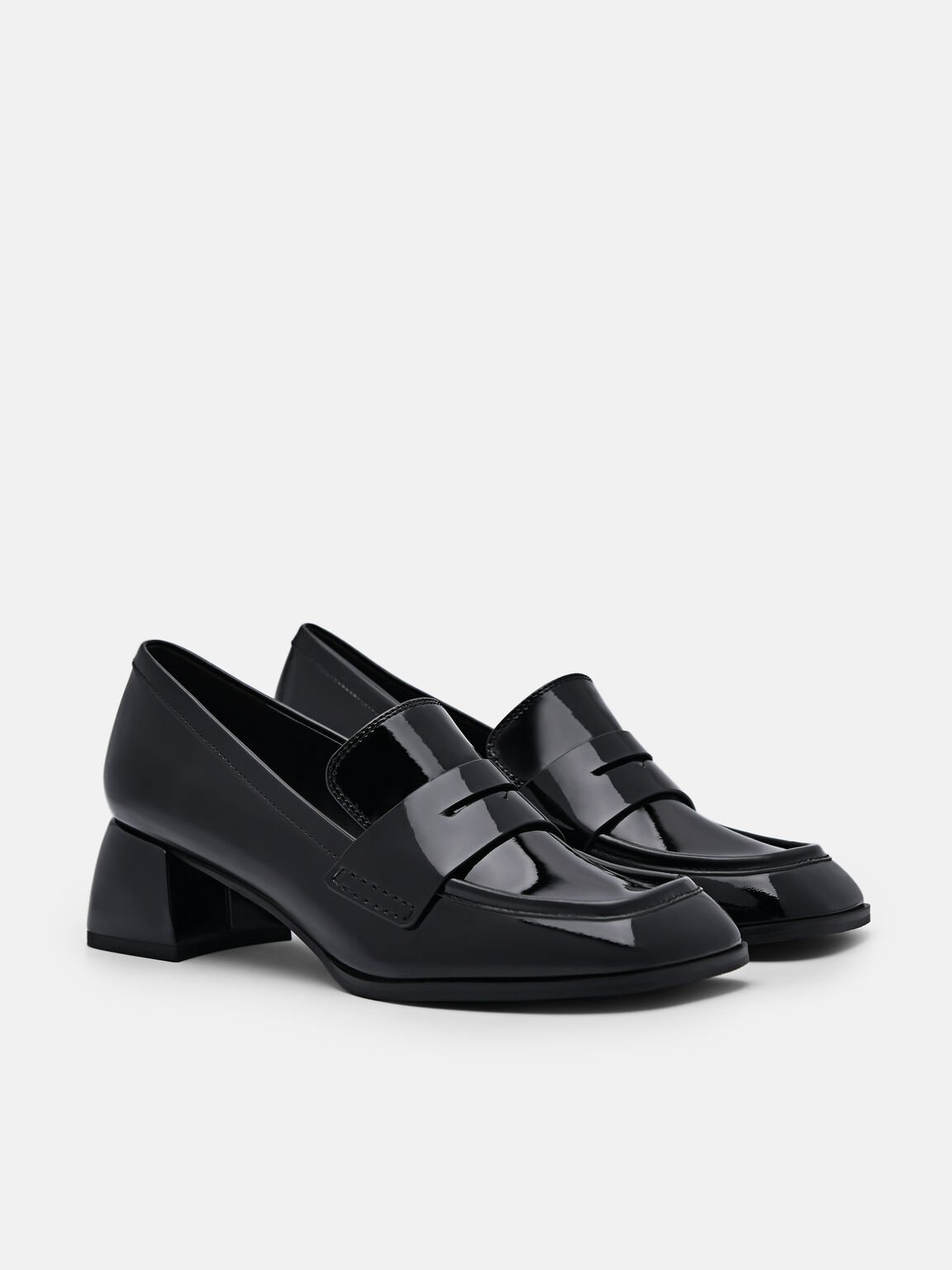 Maggie Leather Heel Loafers, Black