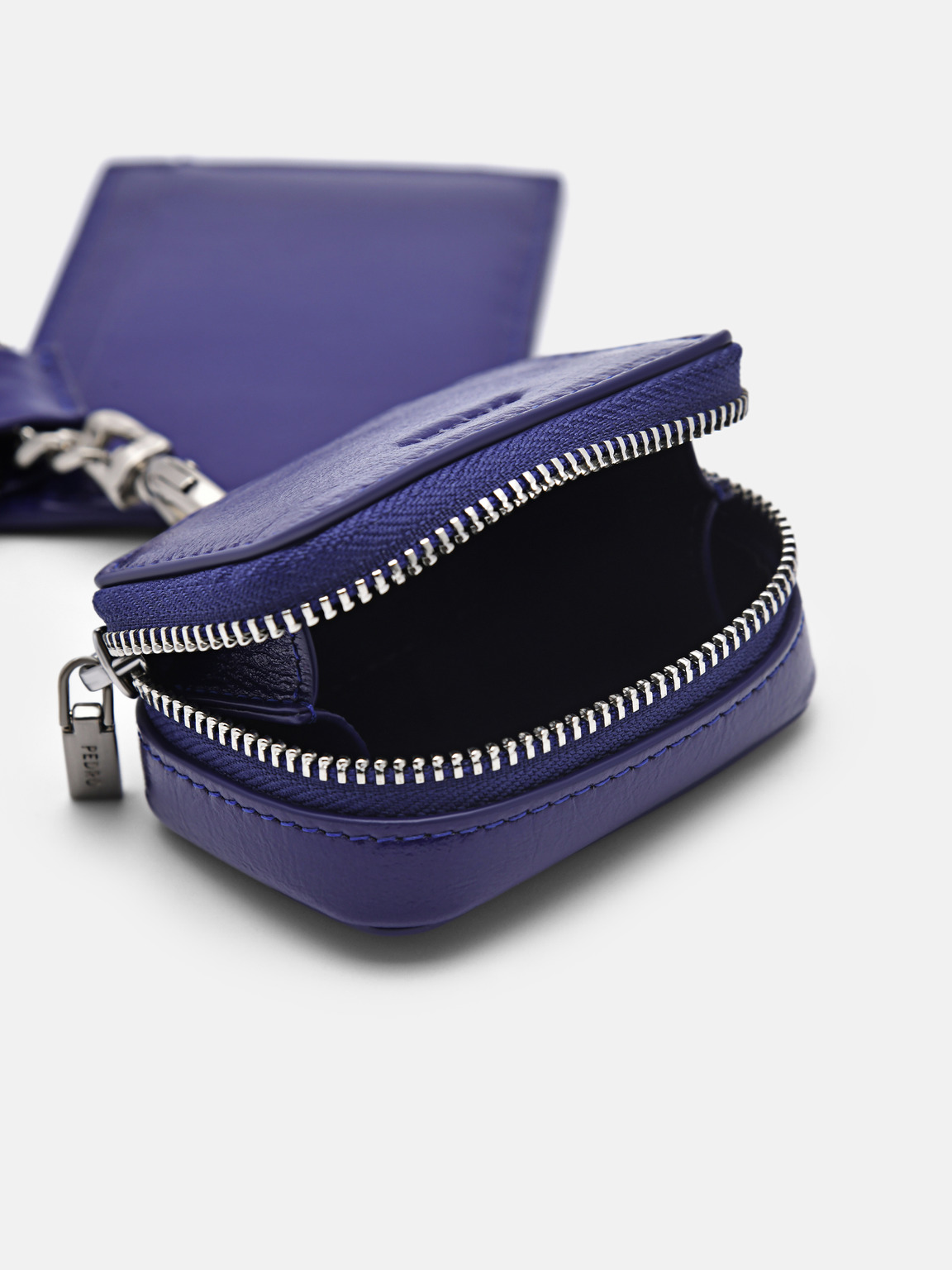 Leather Lanyard with Card Holder, Purple