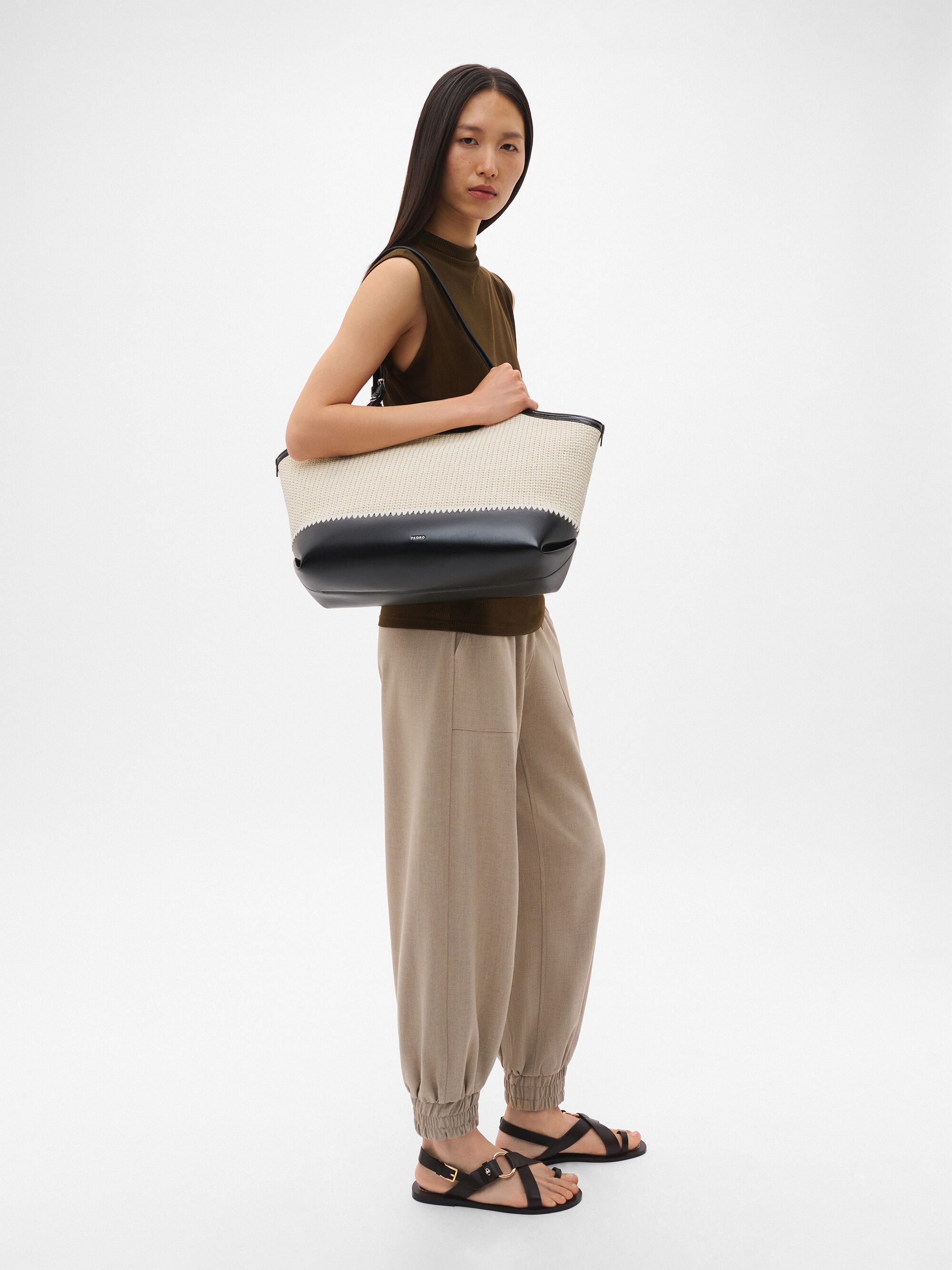 Chalk Melka Raffia Oversized Tote Bag - PEDRO US