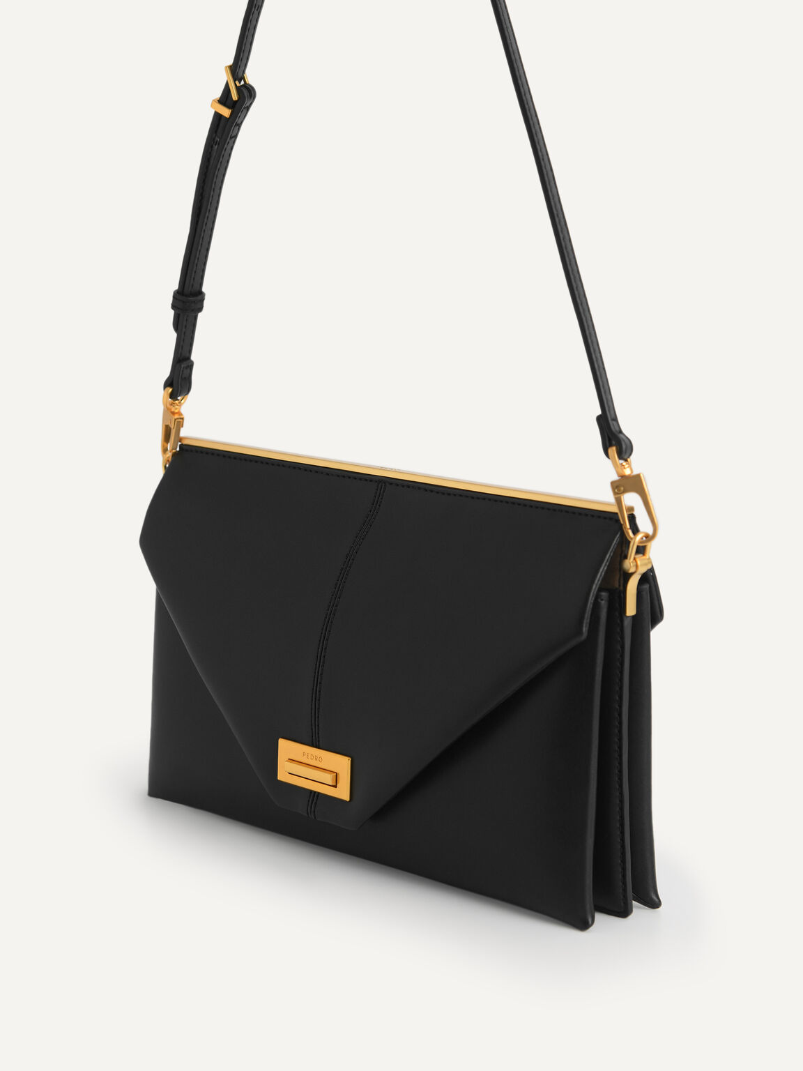 Envelope Leather Shoulder Bag, Black