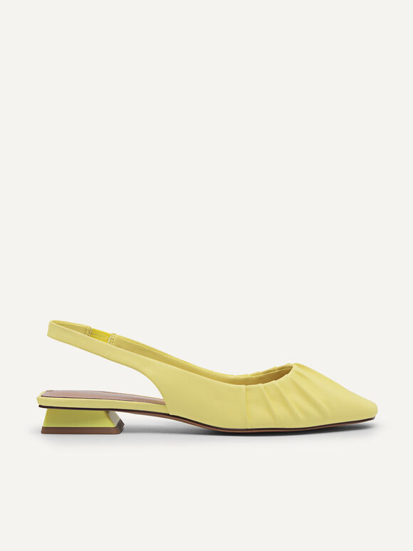 Ruched Slingback Pumps, Light Yellow