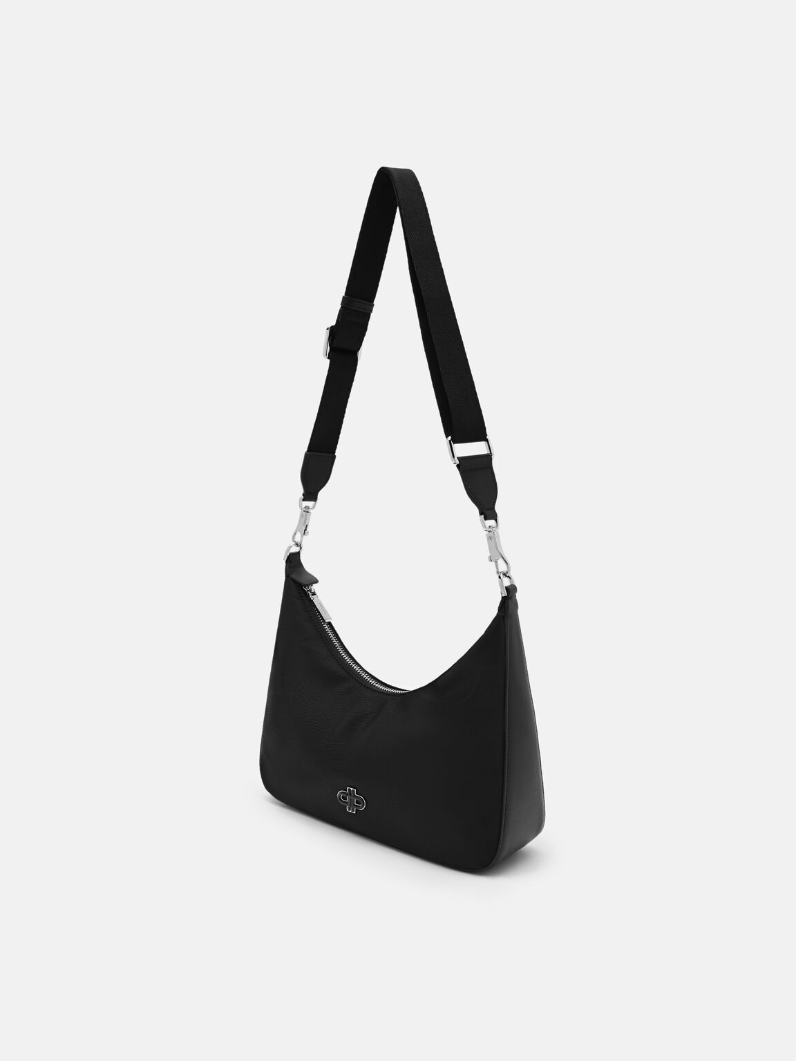 Keri Nylon Hobo Bag, Black Nylon