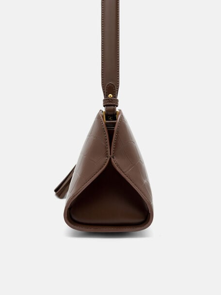 Tassel Shoulder Bag, Dark Brown